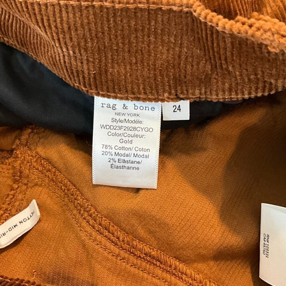 Rag & Bone Peyton Mid Rise Bootcut Pants Corduroy Gold Brown Size 24 - Picture 12 of 12